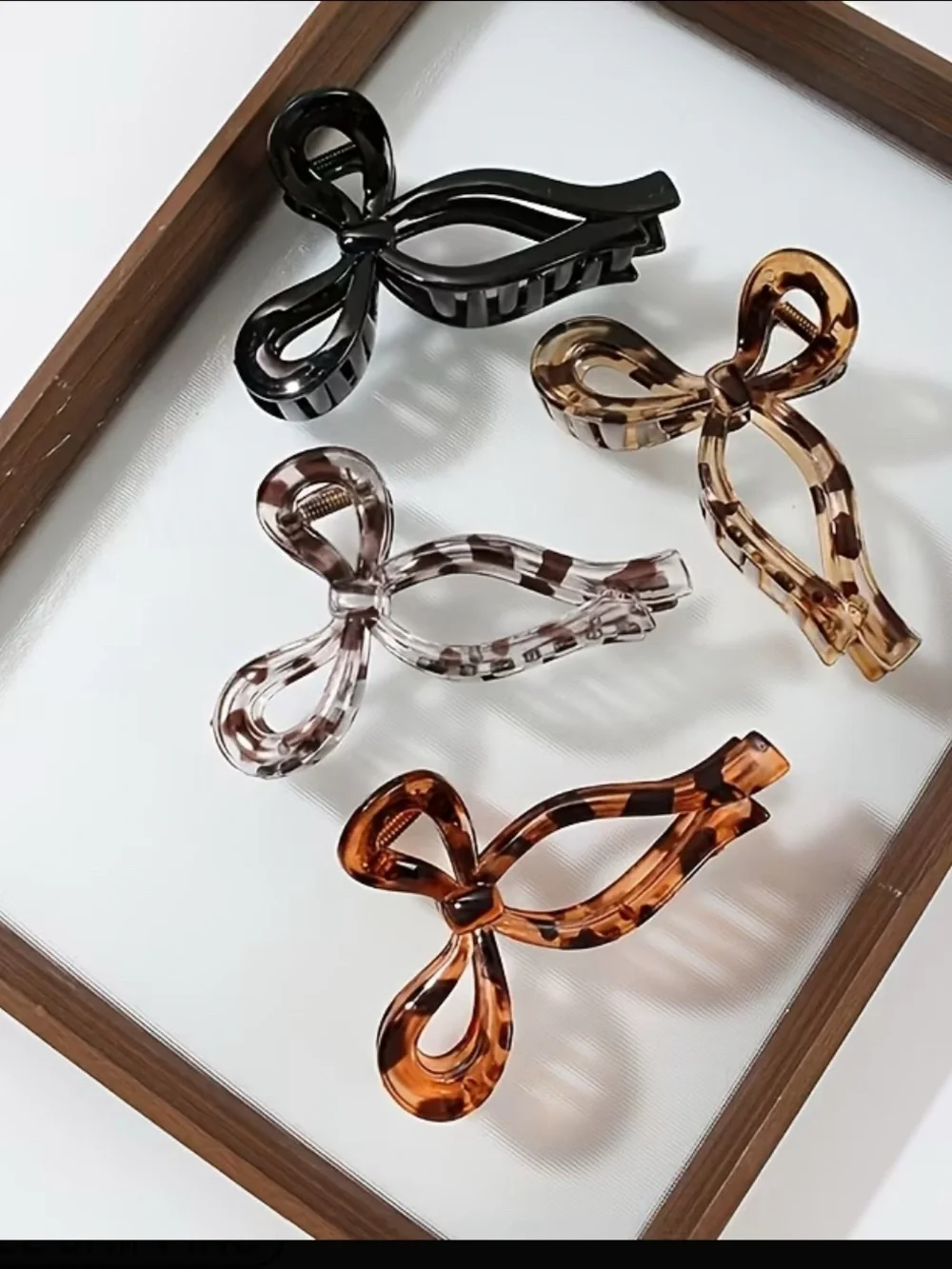 Bow Hair Claw Clip Set of 4 Large Acrylic Tortoise Shell & Black Hair Clips NWT